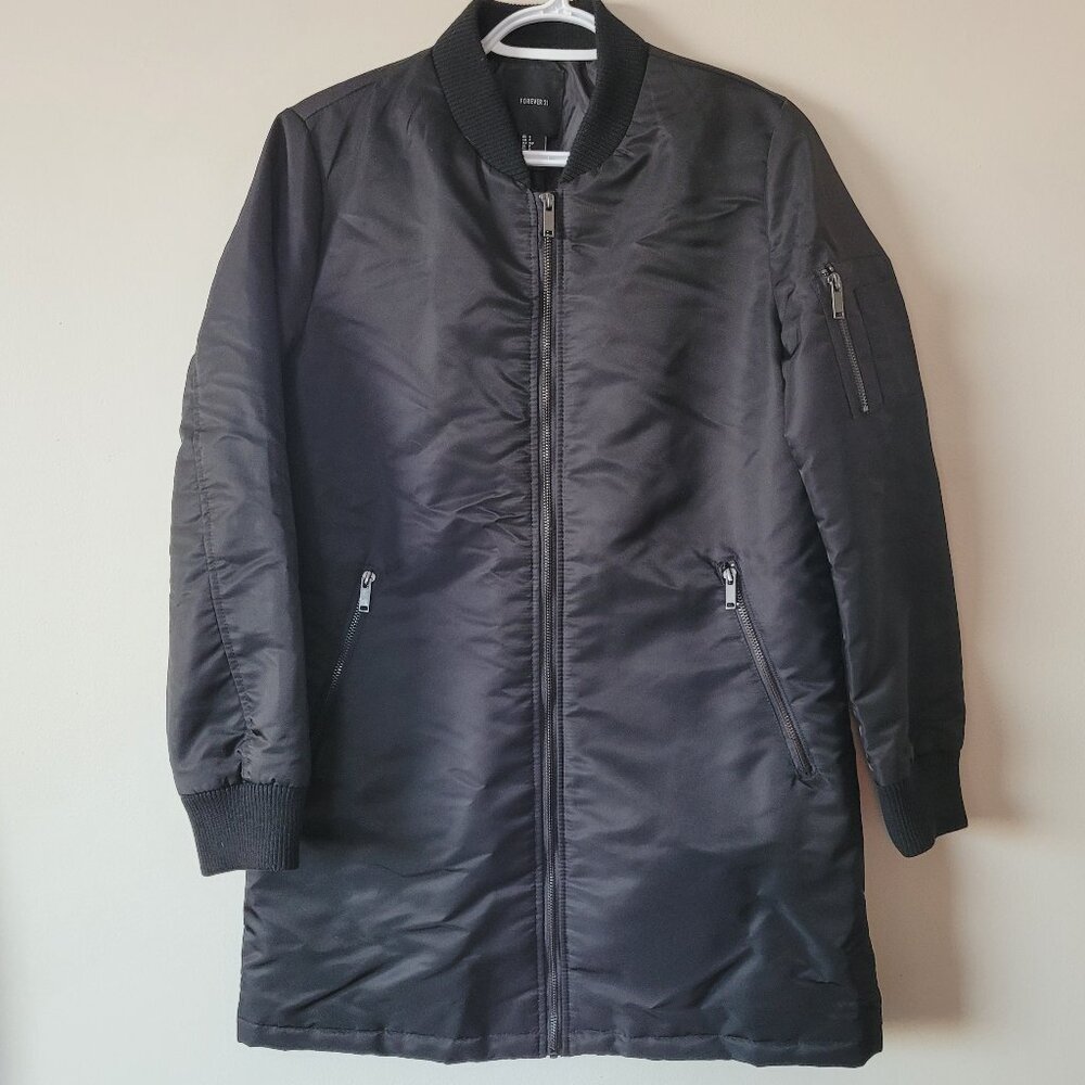 Forever 21 Long Bomber Jacket ~ Small